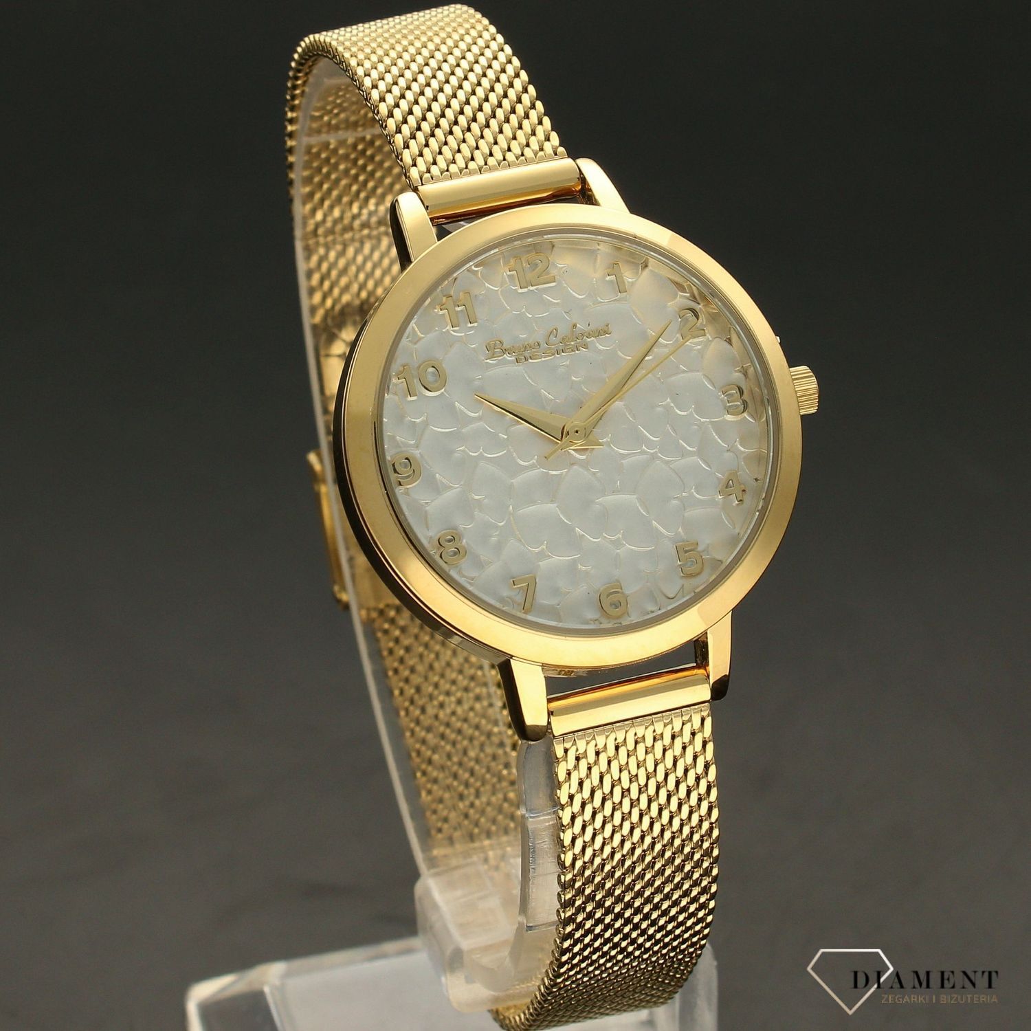 Zegarek damski BRUNO CALVANI BC2532 złoty ozdobna tarcza. Zegarek damski Bruno Calvani w złotej kolorystyce. Zegarek damski z białą tarczą. Świetny dodatek w postaci zegarka. Idealny pomysł na prezent (2).jpg